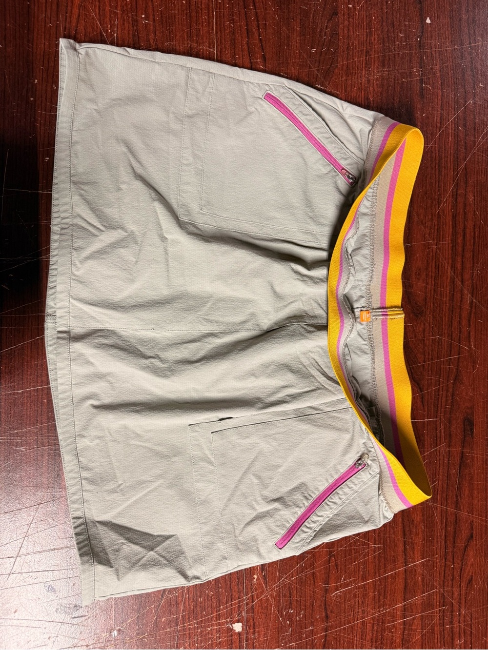Beige skirt with Pink Zippers and Yellow Waistband